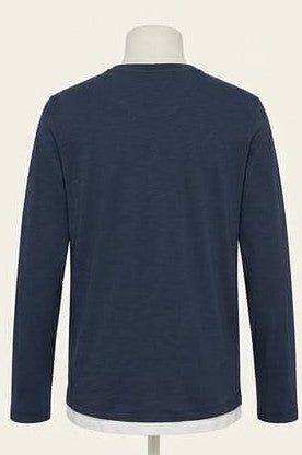 Camiseta Manga Larga Doble Cuello  – Azul Vigore / Blanco Talla S