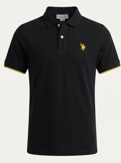 Polo Niño Piqué de Algodón con Ribete a Contraste – Negro / Amarillo