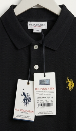 Polo Niño Piqué de Algodón con Ribete a Contraste – Negro / Amarillo