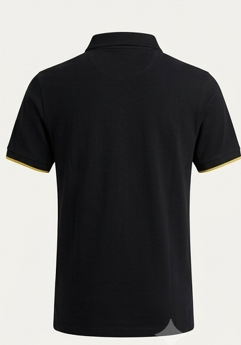 Polo Niño Piqué de Algodón con Ribete a Contraste – Negro / Amarillo