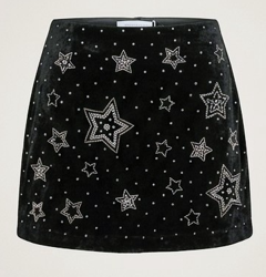 Minifalda de Terciopelo Negro con Estrellas de Pedrería