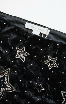 Minifalda de Terciopelo Negro con Estrellas de Pedrería